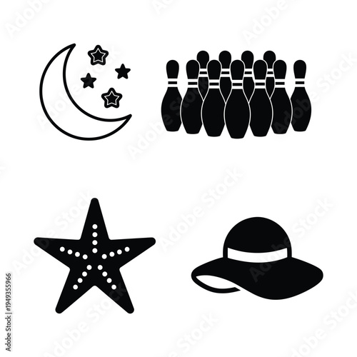 Black of moon stars bowling pins starfish and hat