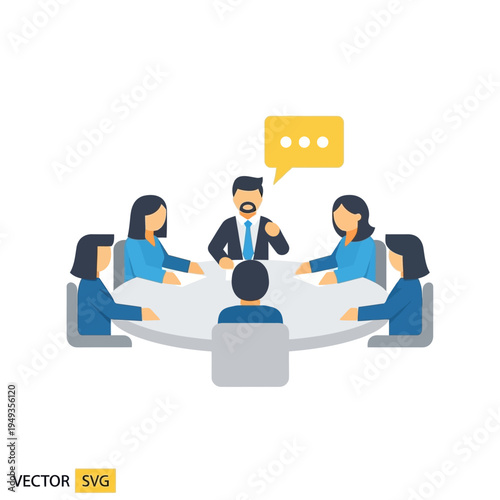 Business Meeting Flat Icon: Team Collaboration and Discussion