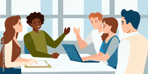 Diverse group of professionals collaborating in a modern office meeting