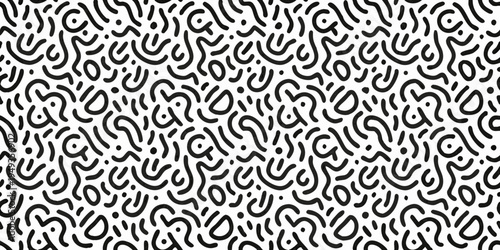 Abstract black and white pattern of swirling organic line art
