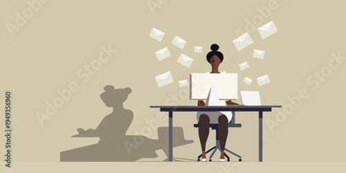 Woman overwhelmed by paperwork at desk facing mounting responsibilities