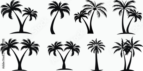 Collection of silhouetted palm trees against a plain white background