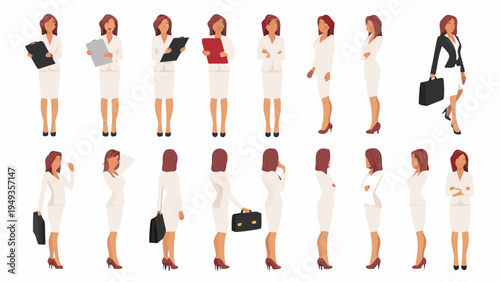 Isometric illustration of diverse businesswomen in various professional poses