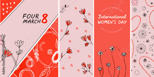 International women s day celebration with floral and numeric designs