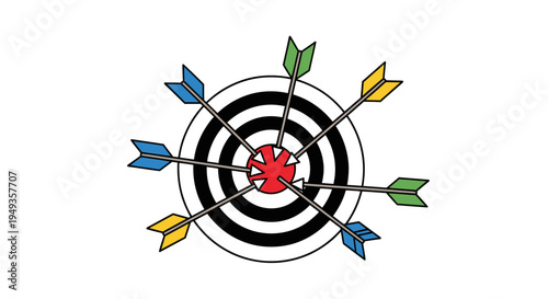 Colorful Bullseye Target with Arrows.
