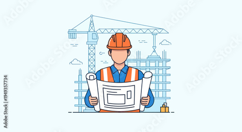 Construction worker with building plans.