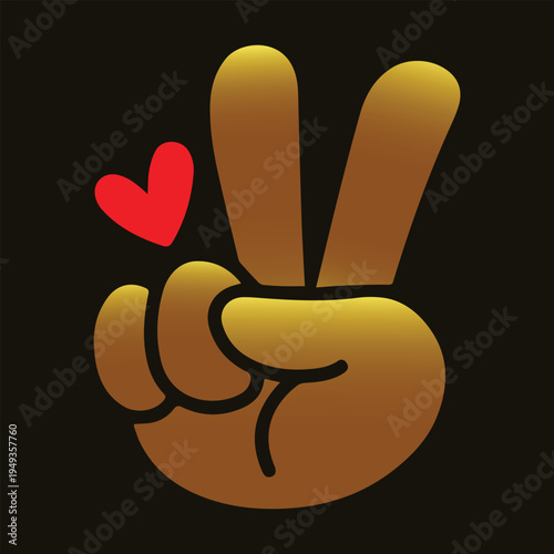 Peace hand gold. Love heart vector. Golden unity sign. Hand gesture art. Victory sign gold. Romantic peace. Minimalist hand. Luxury heart icon. Peace love graphic. Golden victory hand.