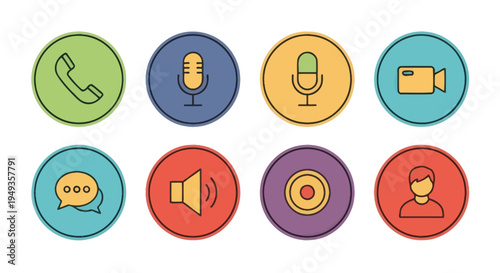Colorful icons for communication technology.
