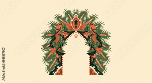 Decorative Christmas Wreath with Ribbons.