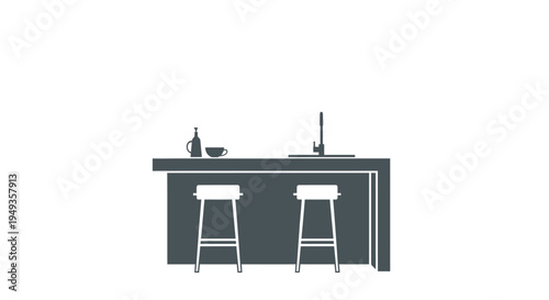 Minimalist kitchen island with bar stools and simple countertop objects