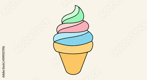 Colorful Ice Cream Cone Dessert Treat.