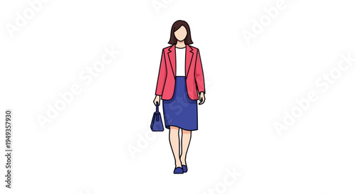 Woman in pink blazer walking alone.