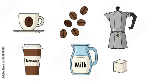 Coffee and milk kitchen items.