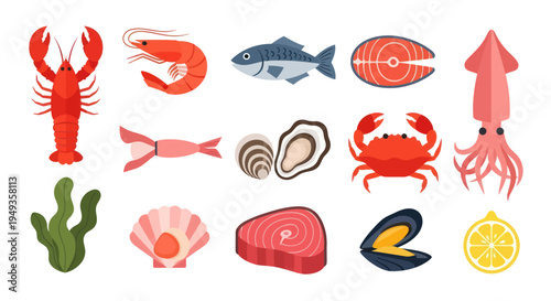 Seafood assortment lobster shrimp fish and more