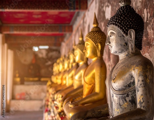 Golden Buddha statues in a temple (1)