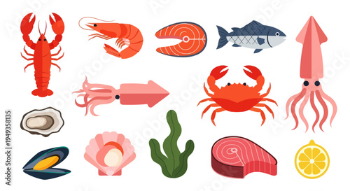 Seafood assortment on white background