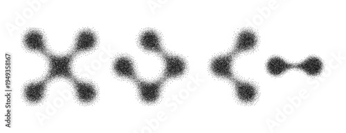 Set of Abstract Stipple Dot Organic Shapes. Retro Grunge Grain Texture Molecular Elements. Vector Y2K Design Assets.