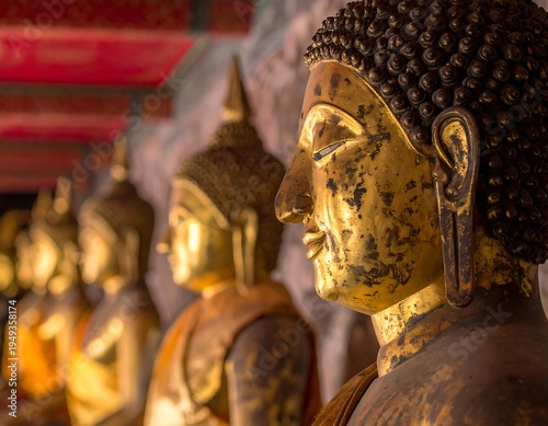 Golden Buddha statues in a temple (2)