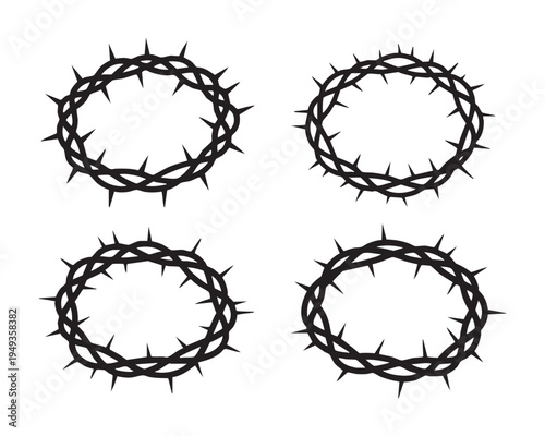 Crown of thorns set vector illustration isolated on white background, christian symbol design element