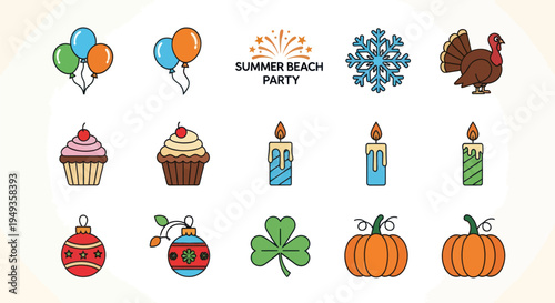 Set of festive icons and symbols