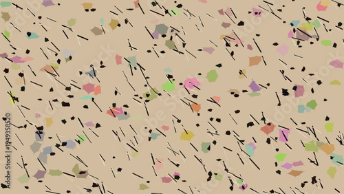 Abstract aerial view of crowded beach with colorful umbrellas and people sunbathing on sand, summer vacation travel destination, top down drone photography for tourism marketing materials