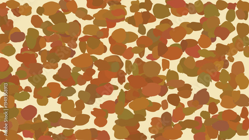 Abstract autumn leaves pattern background with warm orange brown green colors scattered on beige backdrop for fall season design, nature inspired decorative wallpaper, seasonal greeting cards