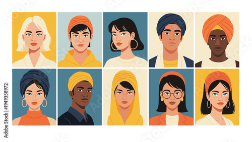 Diverse group of people from different backgrounds and ethnicities shown in a grid of stylized profile portraits.