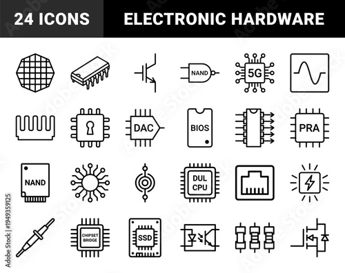 Semiconductor technology and microchip hardware components featuring processor units, circuit diagrams, and electronic storage engineering elements.
