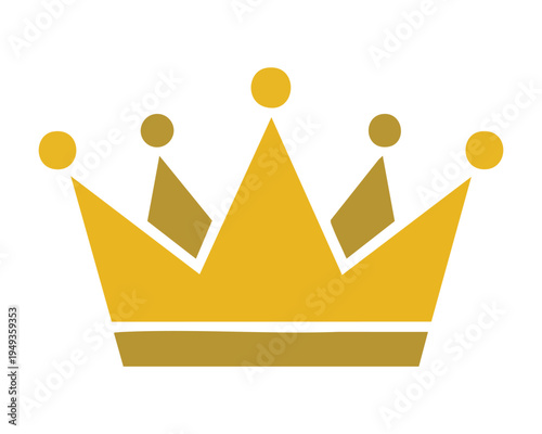 Golden crown icon with five points and circular tips on white background symbol of royal authority