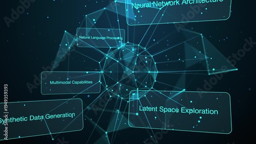 Digital communication. Sphere with lines and dots in an abstract space with pop-up windows. Blue technological background. Business and science concept. Animation in 4K resolution.