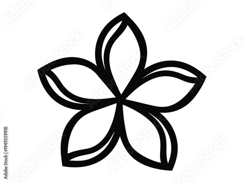 Abstract geometric leaf Black five petal stylized symmetrical flower outline on white background symmetry