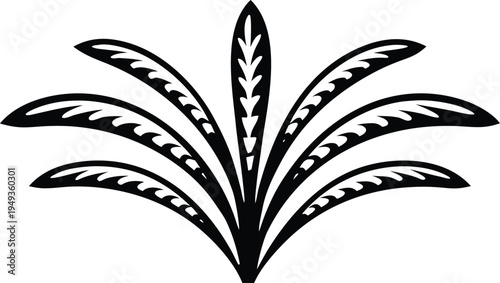 Symmetrical abstract geometric leaf black and white stylized feather or leaf with intricate cutouts