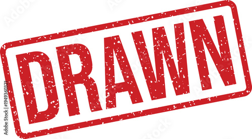 Red rubber stamp showing the word DRAWN signifies creation, sketching, and artistic rendering on a white surface