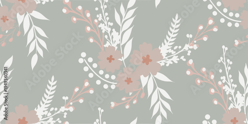Delicate floral pattern with muted pink and white botanical elements
