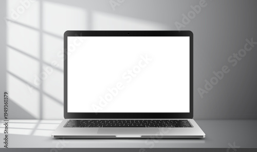 Vector illustration of laptop with blank empty white screen. Realistic mockup or template, isolated on white background