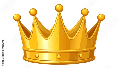 Gleaming golden crown with five rounded spires. Light reflects across smooth surfaces in a cartoon style