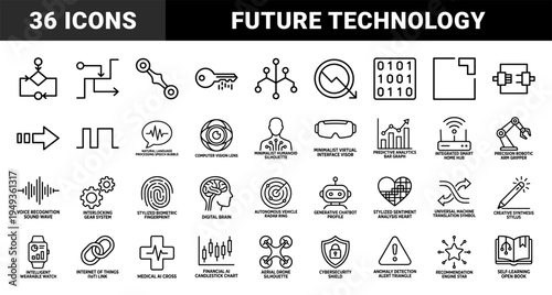 Artificial intelligence and digital transformation symbols featuring neural networks, machine learning algorithms, and futuristic automation concepts.