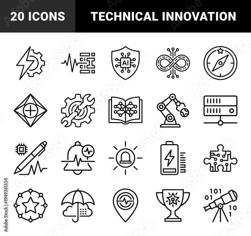 Advanced technological infrastructure and digital innovation concepts featuring monoline technical graphics for data science and automation.