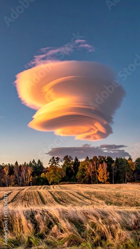 Golden cloud over a field
