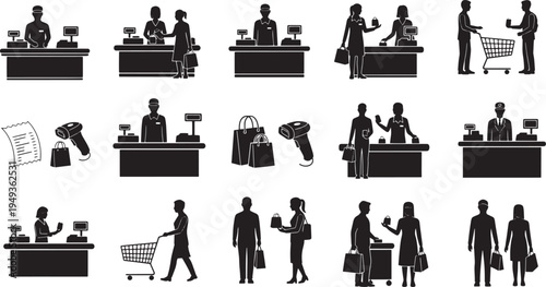Black and White Shopping Scenario Icons