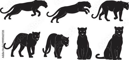 Powerful Black Panther Silhouettes in Various Poses