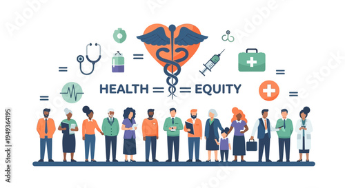 Health equity and medical care diversity vector illustration flat design scalable graphic
