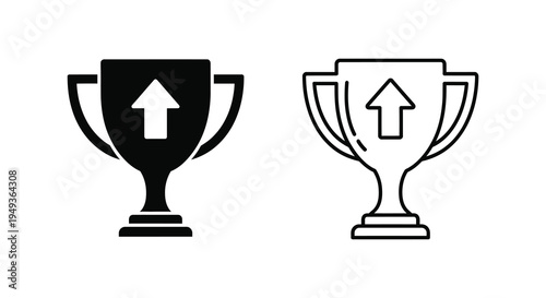 Two trophy icons one filled and one outlined showcasing upward direction silhouette
