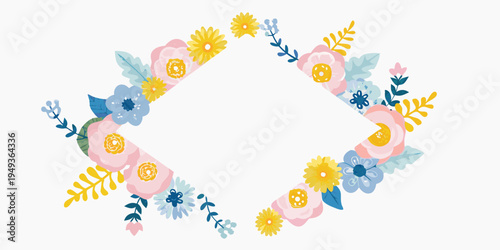 Floral arrangement forming a diamond shape with pastel colors