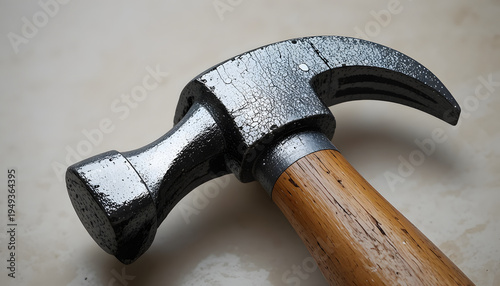 Hammer and nails on a wooden surface used for construction and carpentry work