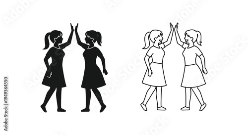 Two pairs of women giving each other a high five graphic design silhouette