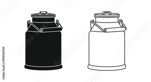 Two vintage milk cans depicted in contrasting styles a bold silhouette