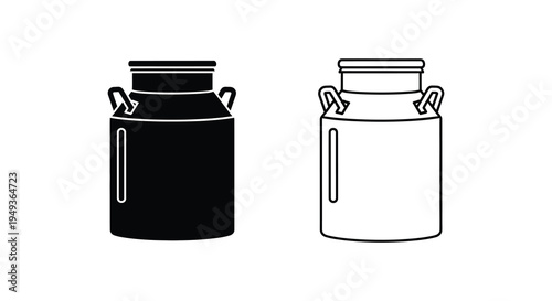 Two vintage milk cans displayed one black and one white in silhouette