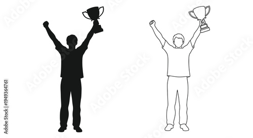 Celebrating victory with trophies a contrasting depiction in black silhouette