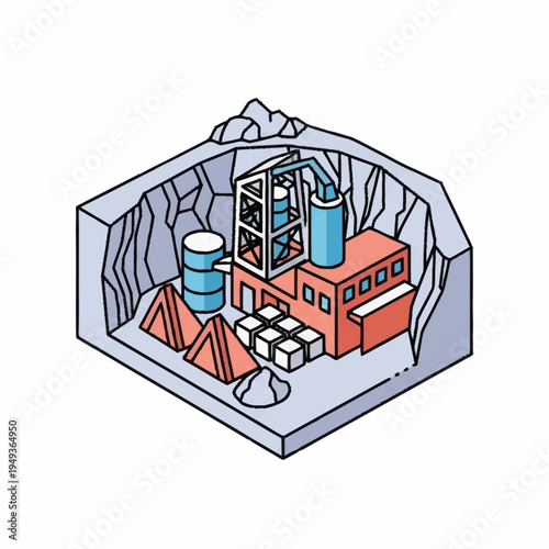 Industrial Mining Facility Inside a Cave Structure.